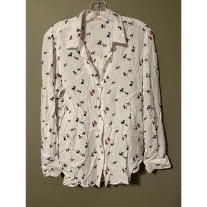Jane and Delancey - Colorful Bulldog/Frenchie Blouse Button Up Shirt Size: Large